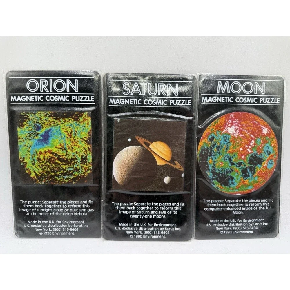 3 Vintage 1990 Sarut Environment Saturn Moon Orion Magnetic Cosmic Puzzle Set